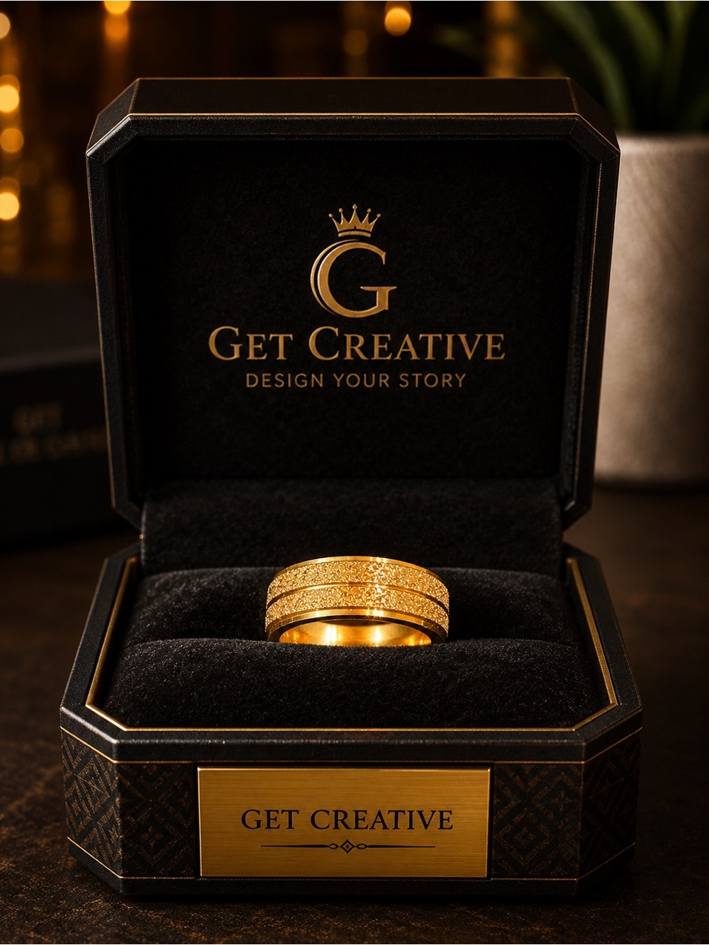Gold tone circle double band ring - Textured Finish